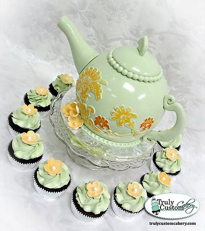 Pale Green Teapot Cake & Cupcakes - Cake by TrulyCustom