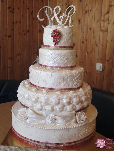 Red white Bling Bling wedding cake - Cake by Mary Yogeswaran