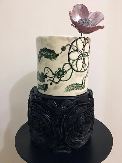 Ruffle cake with painted dream catcher - Cake by Savyscakes