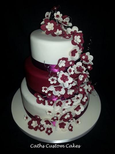 Burgundy and Ivory three tier - Cake by Cath