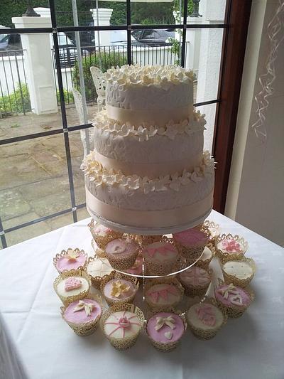 Wedding cake and cupcakes - Cake by Katescakes