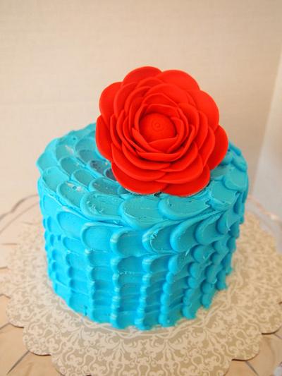 Sky Blue with red gumpaste flower - Cake by Christie's Custom Creations(CCC)