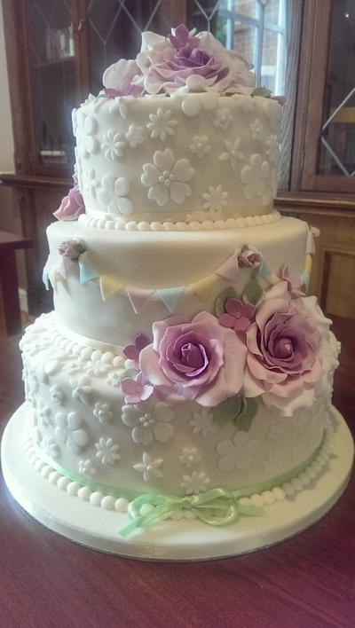 Rose and bunting wedding cake - Cake by Tracycakescreations