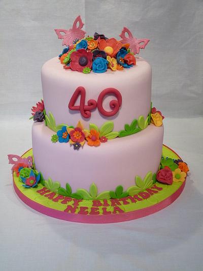 TWO TIERED BRIGHT COLOURED FLORAL CAKE - Cake by Grace's Party Cakes