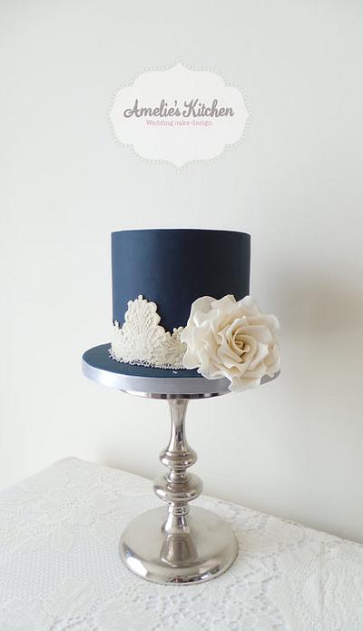 Navy blue and ivory lace wedding cake - Cake by Helen Ward