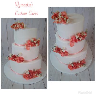 White & Peach Wedding Cake - Cake by Wymeaka's Custom Cakes