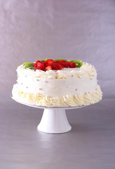 Cream fresh wedding cake with fruit and berries - Cake by LaZinaCakes