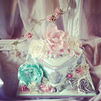 Aqua, pink and silver birthday cake  - Cake by Dee