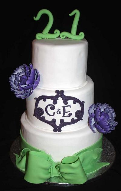 21st Cake with Peony & Monogram - Cake by Ciccio 