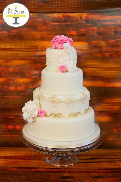 Pink and Gold wedding cake  - Cake by B's Bakes 