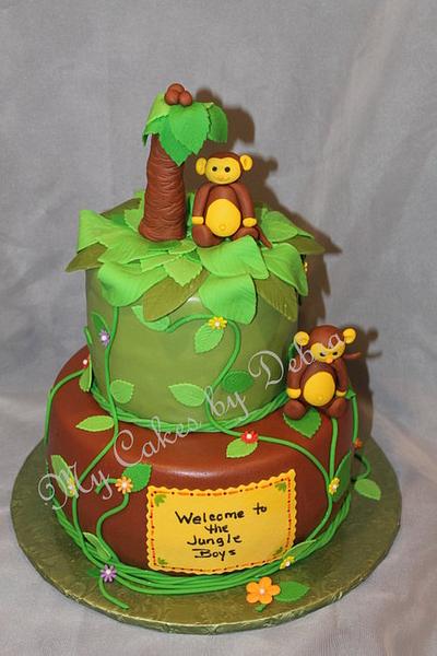 Baby Shower Cake Theme Twin Monkeys - Cake by Debra