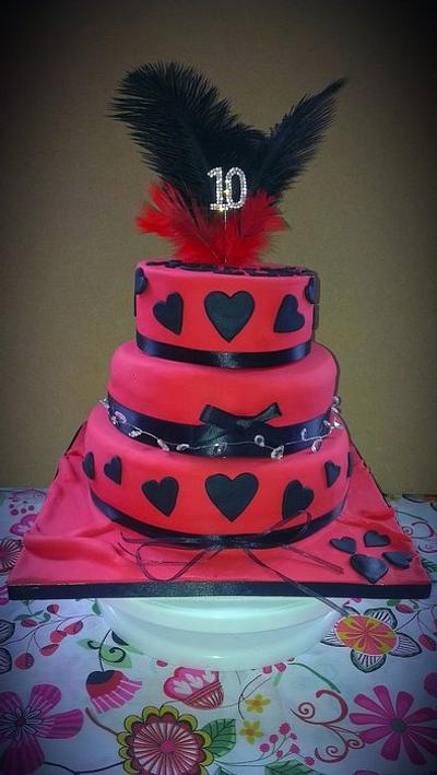 Red and Black hearts and feathers - Cake by Gemma Buxton