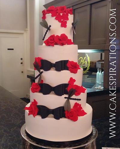 Red roses, dragonflies, and bowties - Cake by Chef Jen