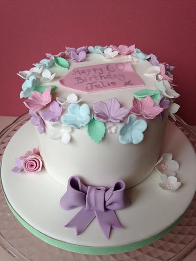 Simple 60th floral cake - Cake by SallyJaneCakeDesign