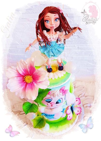 Cake with Doll and 2 D Bunny - Cake by Galya's Art 