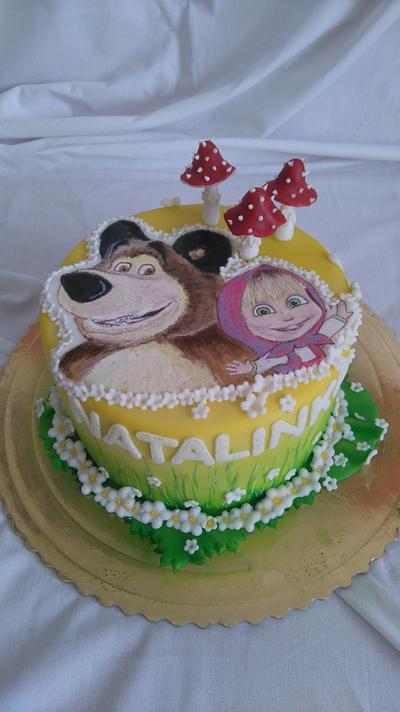 Hand painted Masha and the bear - Cake by Zuzana Kmecova