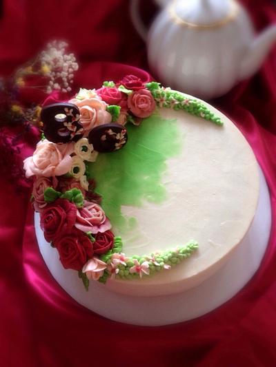 Cream Flowers Cake - Cake by Sweet pear	