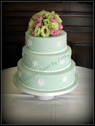 Pale Sage Green Wedding Cake - Cake by Celebration Cakes by Cathy Hill