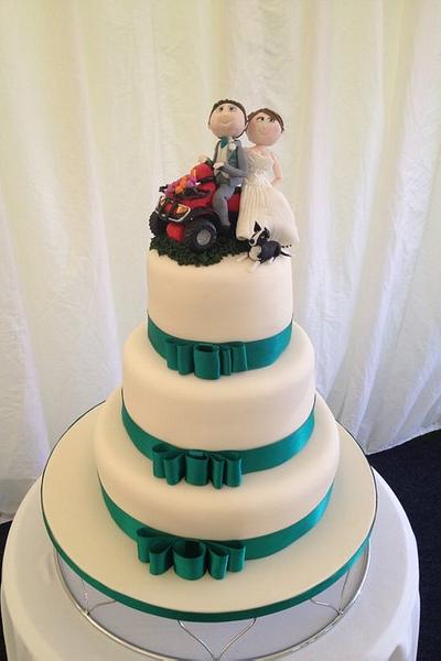 Bride and groom riding quad bike wedding cske - Cake by Melanie Jane Wright