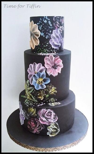Abstract flowers on Black - Cake by Time for Tiffin 