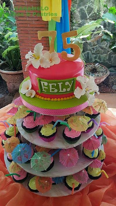 75th hawaiian themed cake & cupcakes - Cake by Karamelo Cakes & Pastries