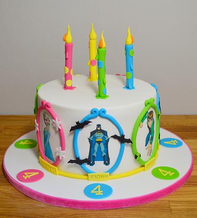 Joint 4th Birthday cake, Frozen, Ben 10, Batman and Mr Impossible! - Cake by Strawberry Lane Cake Company