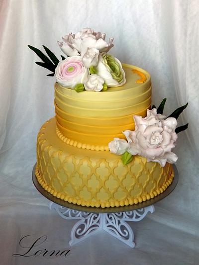 Yellow, peony, ranunculus.. - Cake by Lorna