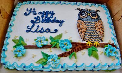 Owl buttercream sheet cake - Cake by Nancys Fancys Cakes & Catering (Nancy Goolsby)