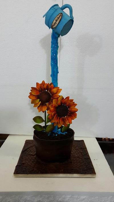 Gravity Defying Flower Pot Cake - Cake by madhulika