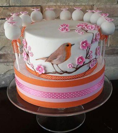 Hand painted Bird cake and cake pops - Cake by Creative Cakepops