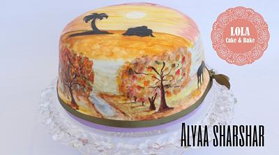 Freehand romantic painting cake - Cake by Alyaa sharshar 
