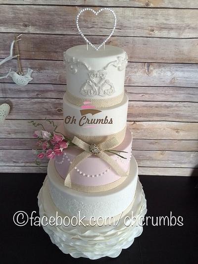 Sweet pea and ruffles wedding cake  - Cake by Oh Crumbs