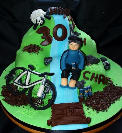 Bike riker on a hill having a beer ;) - Cake by Deb-beesdelights