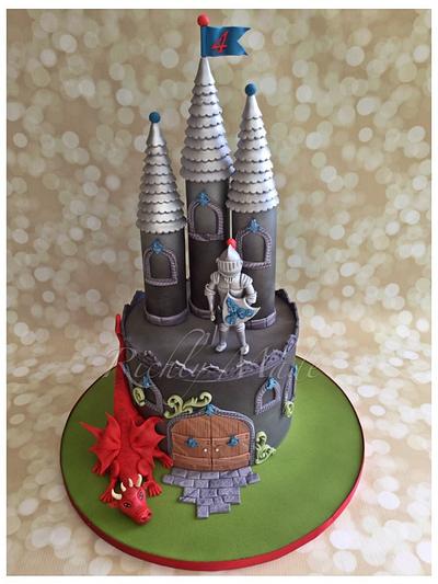 Knight and dragon castle cake - Cake by Madelyn