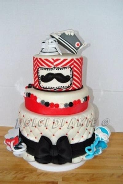 My first 3 tiered cake, mustache baby shower  - Cake by Dolci Di Amie 