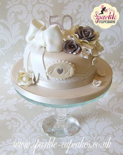 Vintage Flowers 50th Anniversary Cake - Cake by Sparkle Cupcakes