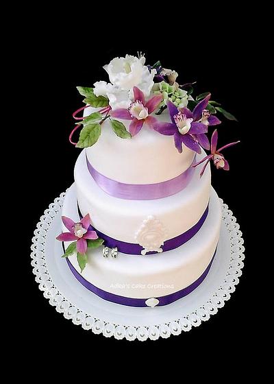 wedding cake with purple orchid - Cake by AdkasCakesCreations