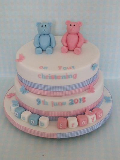 twin christening  - Cake by zoe