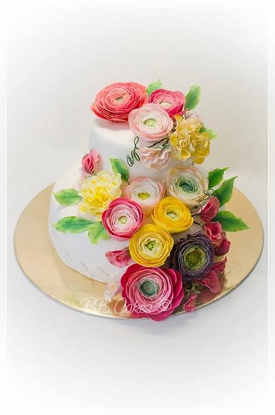 Ranunculus and sweet peas sugar flowers - Cake by BBCakes