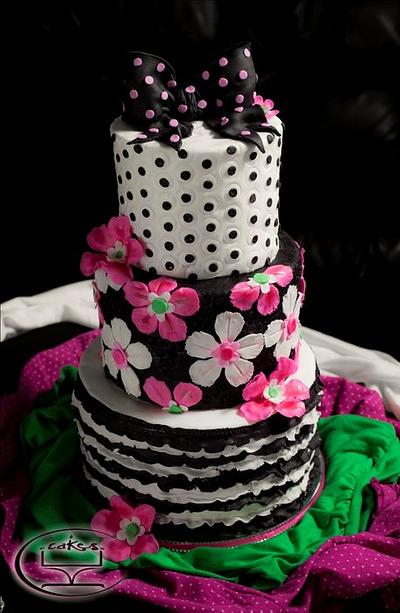 Pink, black and white theme  - Cake by Komel Crowley