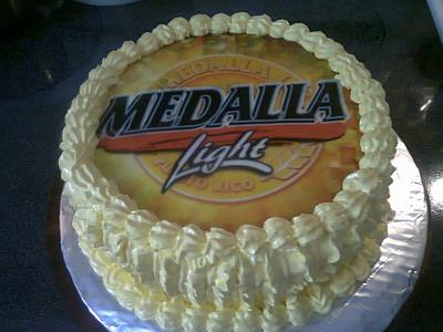                   Medalla Beer Fondant Topper Birthday Cake - Cake by robier