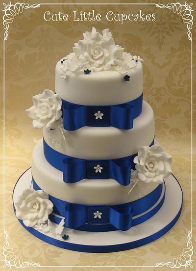 Royal Blue Bow Wedding Cake - Cake by Heidi Stone