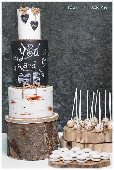 Birch Tree weddingcake, cakepops and macarons  - Cake by Taartjes van An (Anneke)