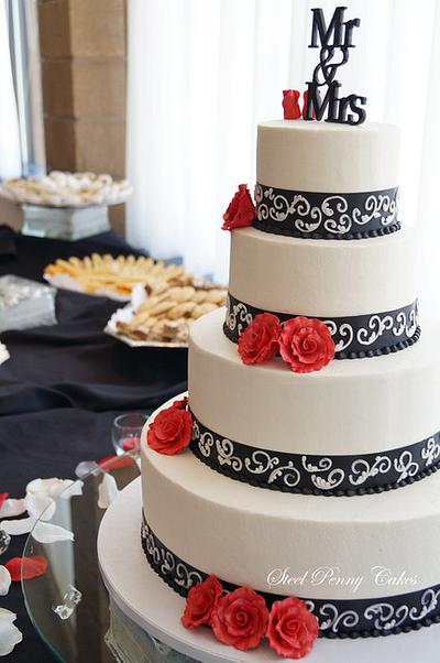 Ivory, red, and black wedding cake - Cake by Steel Penny Cakes, Elysia Smith
