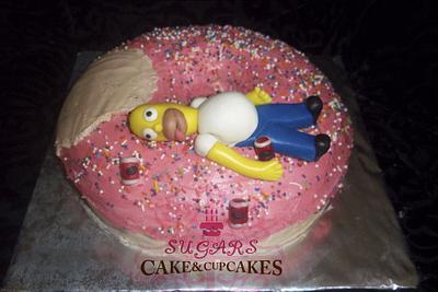 Donut-shaped cake with Homer simpsom - Cake by SUGARScakecupcakes