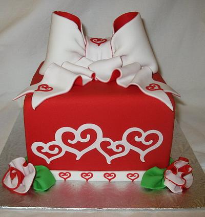 Hearts & Bow with ribbon roses - Cake by DoobieAlexander