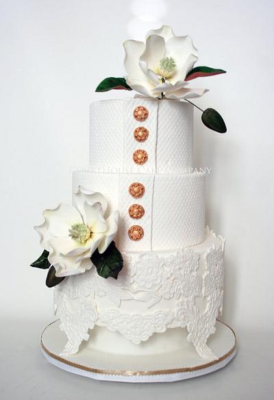 Lace and Sourthern Magnolia - Cake by CourtHouse Cake Company