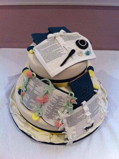 Books Buttons and Bows Wedding cake - Cake by Rosanna Hill
