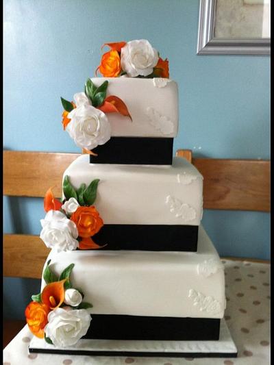 Burnt orange, black and white wedding - Cake by Ann Unwin
