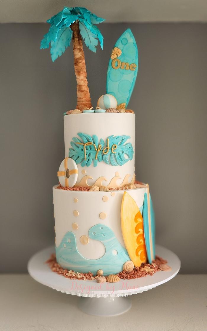 Beach & Surfing 🏄‍♂️ 1st Birthday cake 